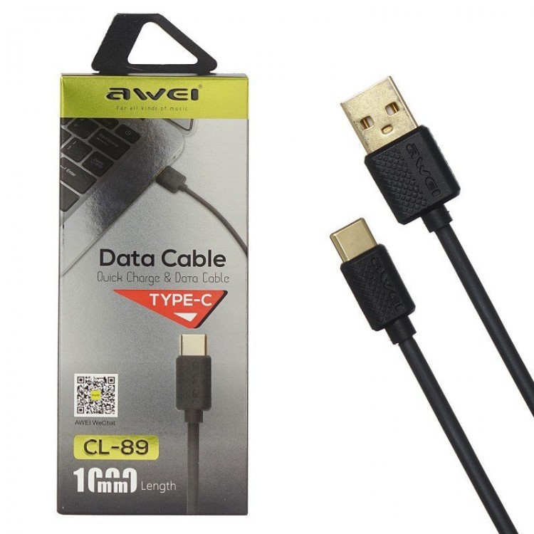 Awei Type-C USB 2.0 Cable USB-C male – USB-A male Μαύρο 1m (CL-89)