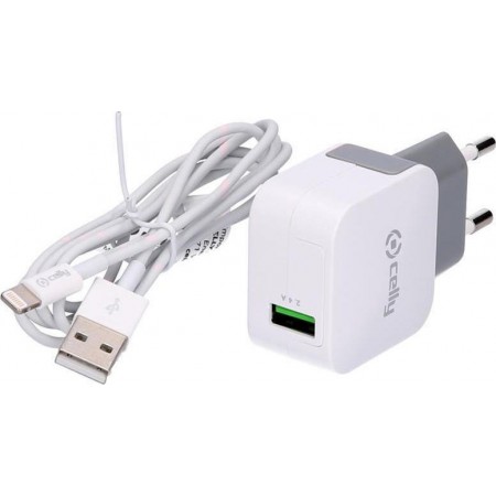 Celly Travel Adapter 2.4A Kit Usb Light Cable TCUSBLIGHT- White