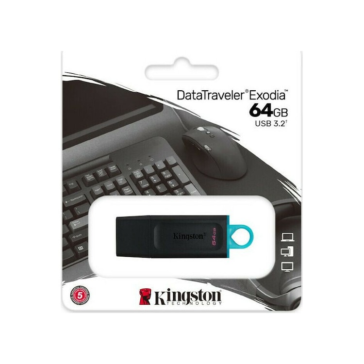 Kingston DataTraveler Exodia 64GB USB 3.2 Flash Drive Black-Teal DTX/64GB