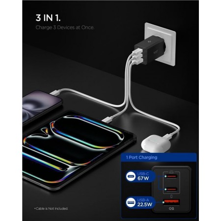 SPIGEN EE673EU ESSENTIAL 3-PORT NETWORK CHARGER 67W BLACK-ACH09458