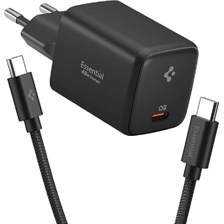 SPIGEN EE451EU-GAN ESSENTIAL 1-PORT NETWORK CHARGER 45W + USB-C CABLE BLACK-ACH09474