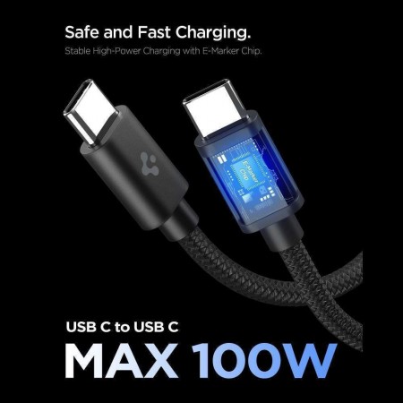SPIGEN EE451EU-GAN ESSENTIAL 1-PORT NETWORK CHARGER 45W + USB-C CABLE BLACK-ACH09474