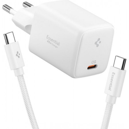 SPIGEN EE451EU-GAN ESSENTIAL 1-PORT NETWORK CHARGER 45W + USB-C CABLE WHITE-ACH09473