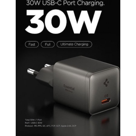 SPIGEN EE301EU-GAN ESSENTIAL 1-PORT NETWORK CHARGER 30W GUNMETAL-ACH10447