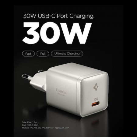 SPIGEN EE301EU-GAN ESSENTIAL 1-PORT NETWORK CHARGER 30W NATURAL TITANIUM-ACH10448