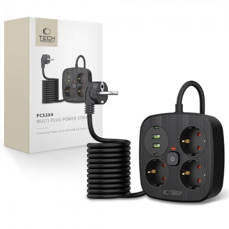 TECH-PROTECT PCS3X4 ΤΡΟΦΟΔΟΤΙΚΟ 2 USB & 2 TYPE-C & 3 ΠΡΙΖΕΣ 200CM- ΜΑΥΡΟ