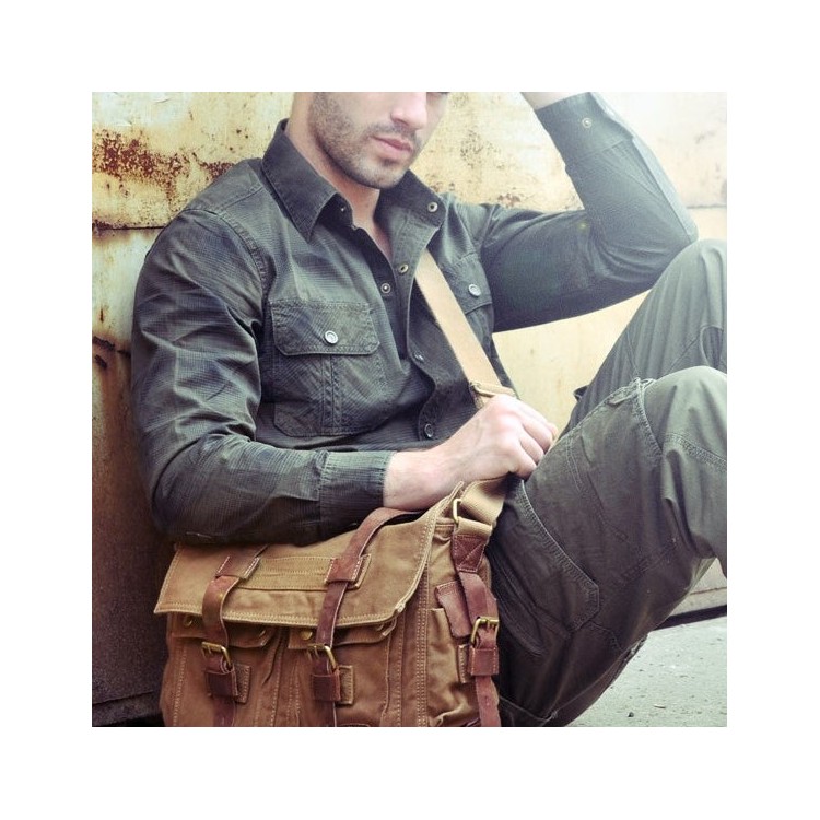 Augur Strauss Co Canvas-leather bag  Tampa Chaki